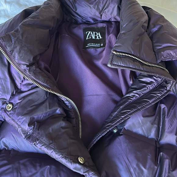 Zara down puffer coat 3/4 length with hood Size M - Picture 5 of 11
